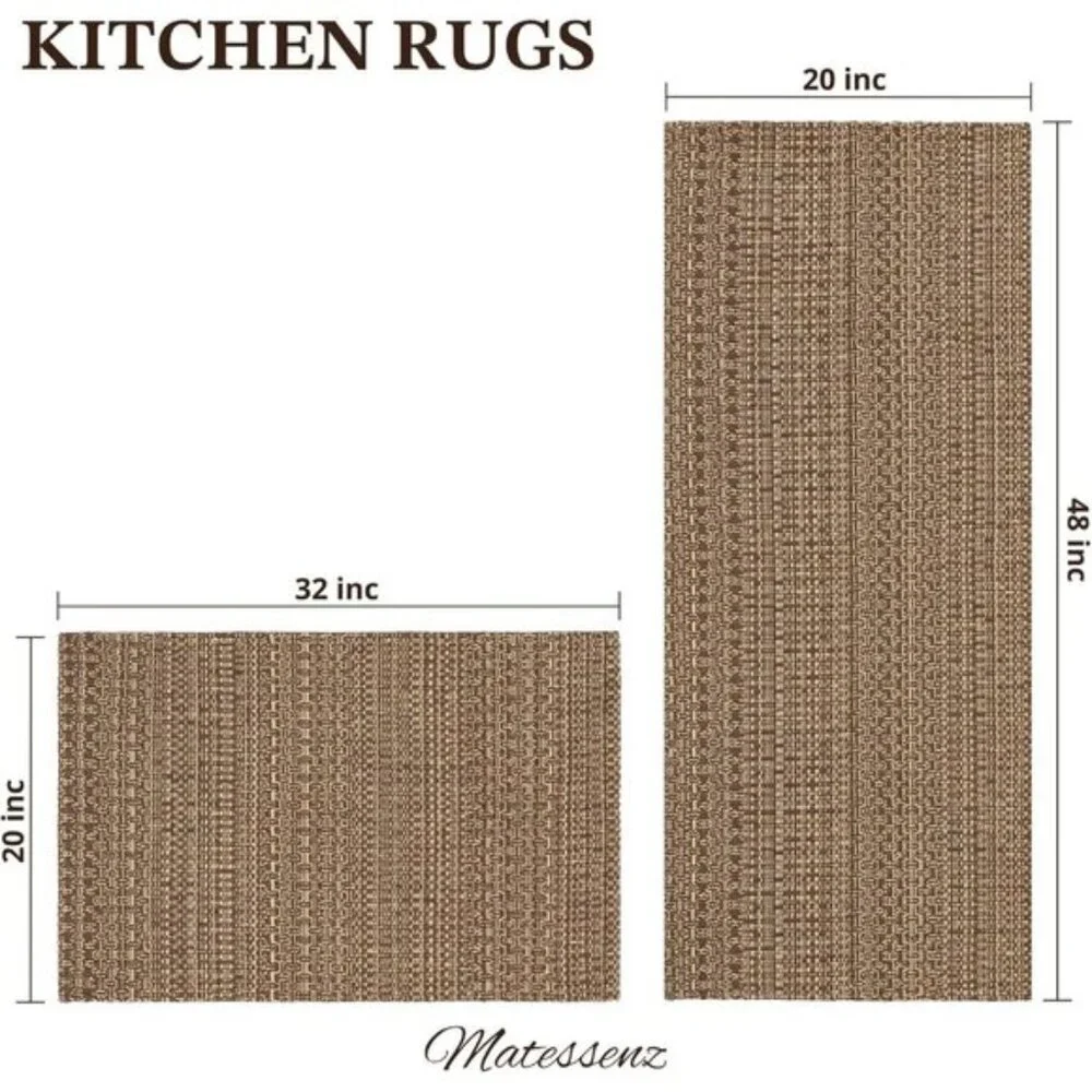 New 2-Piece Kitchen Mat Set, 20x30In+20x48In Washable Non-Slip Floor Rugs